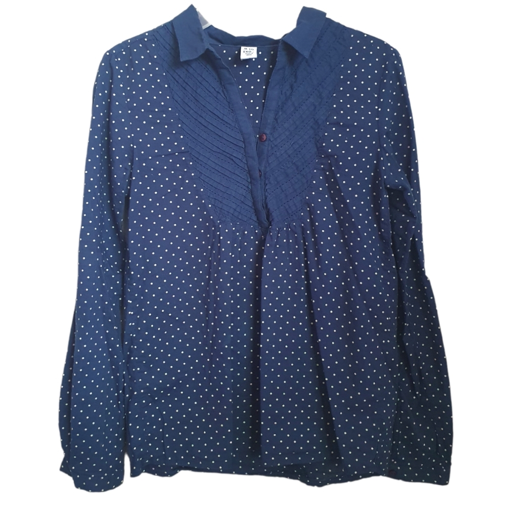 Zara Kids Girl's Polka Dot Navy Blue Blouse Shirt. Sz 9-10.